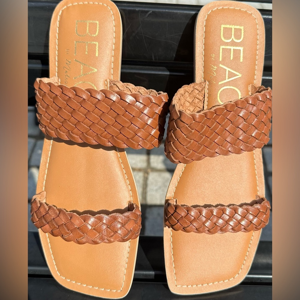 Matisse Beach Leathers Braided Brown Cognac Sandals Size 9